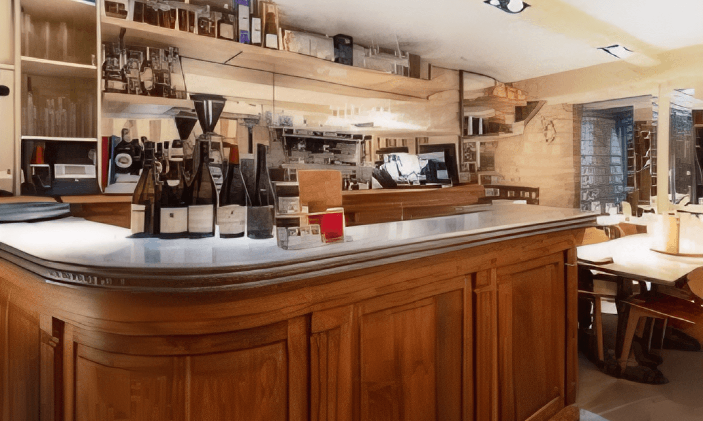 Comptoir et bouteilles du restaurant Le Villaret