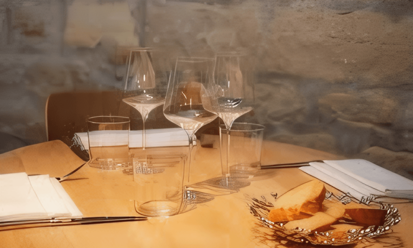 Table dressée avec verres au restaurant Le Villaret Paris